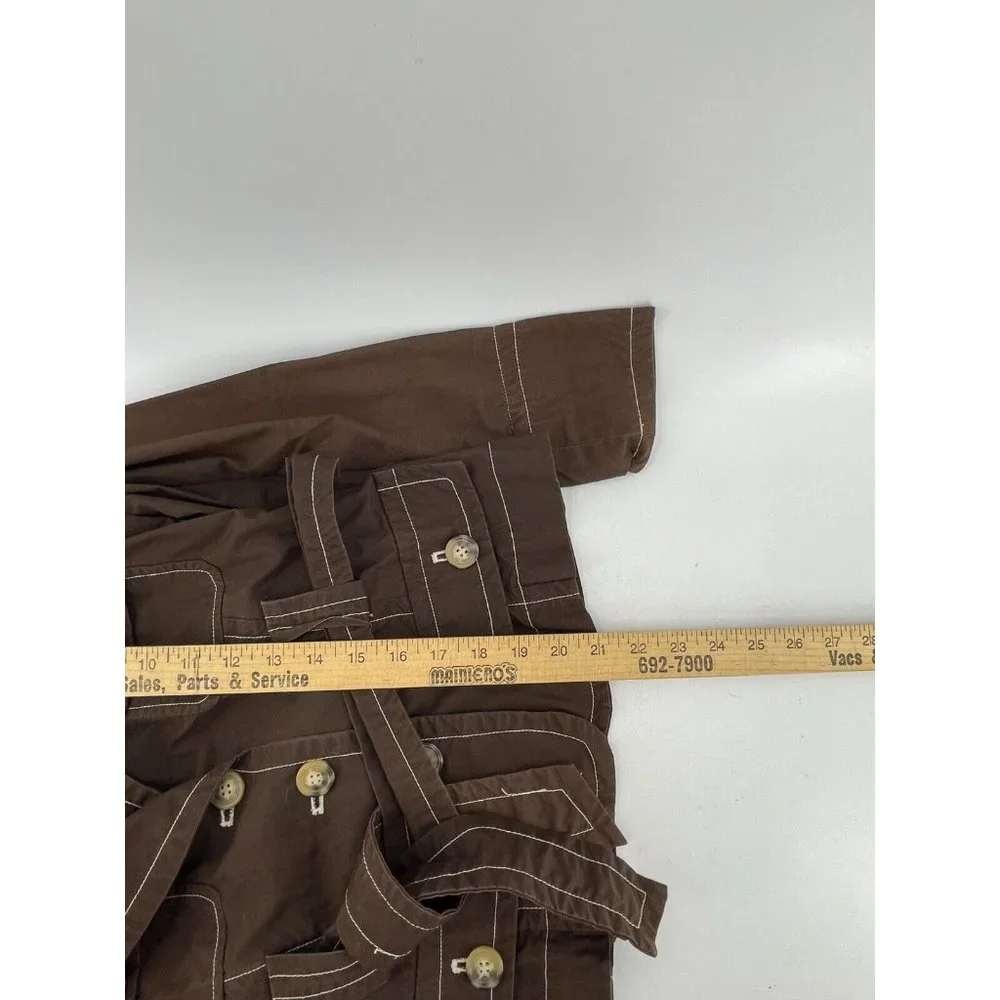 Preswick & Moore Petite Women's Brown Belted Pockets Button Jacket Size PS